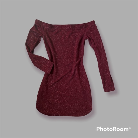 Windsor Dresses & Skirts - Off Shoulder Long Sleeve Glittering Mini Dress